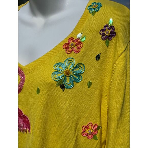Jack B Quick Vintage Yellow, Pink, Green, V Neckline Sweater Size XL - Picture 6 of 8